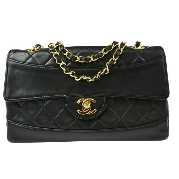 Chanel Black Lambskin Double Chain Shoulder Bag - Picture 1 of 9